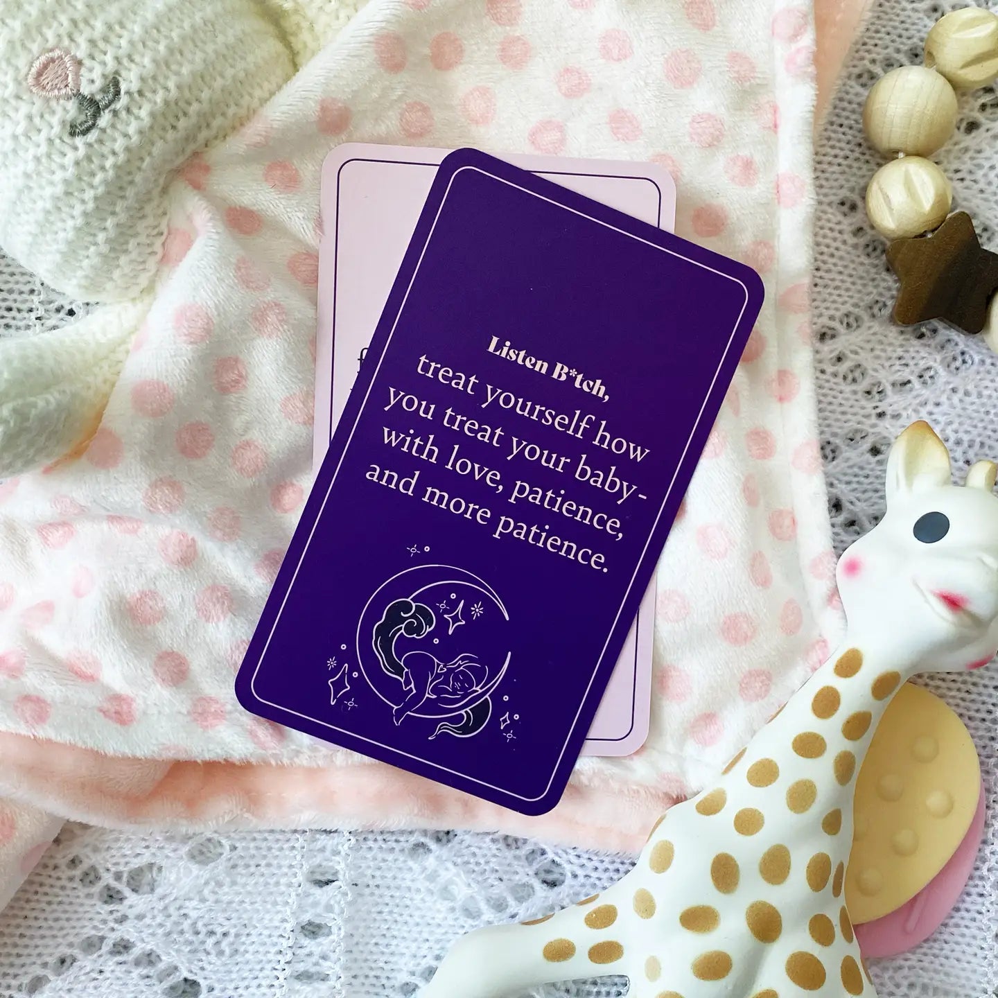 Close-up of Postpartyy postpartum affirmation cards for birth and recovery support