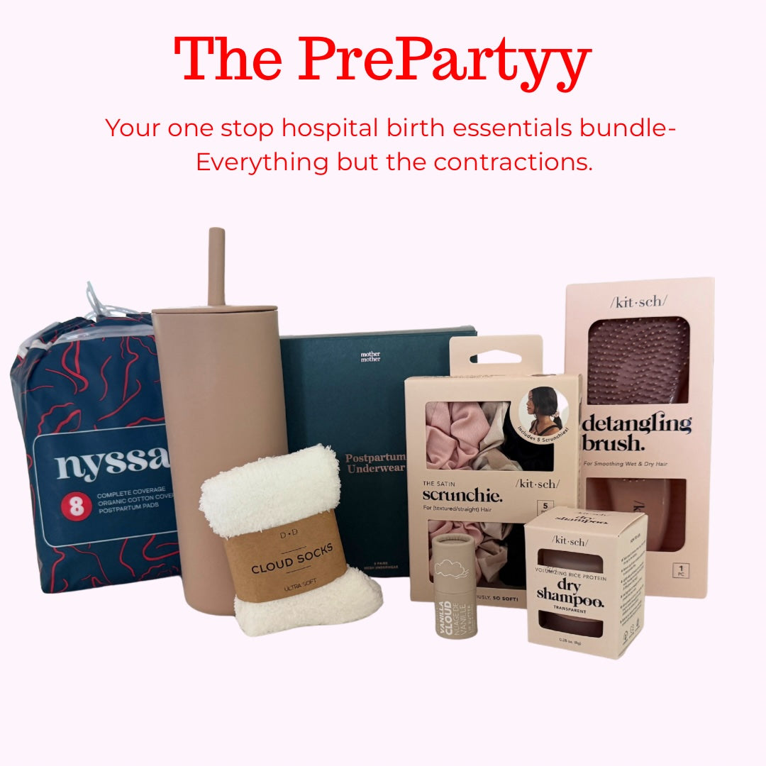 The Pre-Partyy pre-packed hospital kit for birth with maternity and postpartum essentials